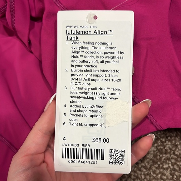 Nwt lululemon align tank size 4 ripened raspberry - Picture 2 of 2